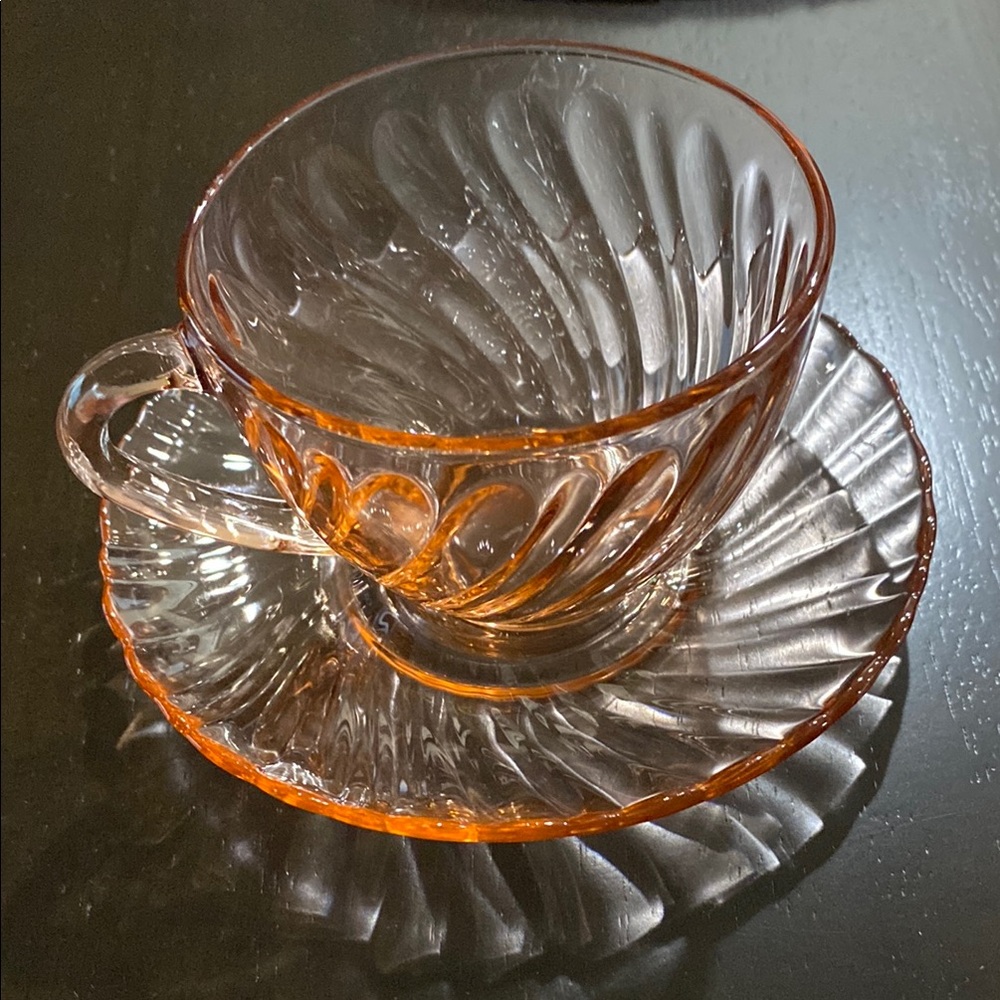 Vintage 1970’s Aroroc France “Rosalind” Pink Swirl Tea Cup & Saucer Set!